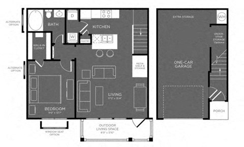 One Bed One Bath Floor Plan at Mansions Woodland, Conroe, TX, 77384